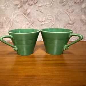 Vintage Harlequin By Homer Laughlin  2.75 inch Teacups Green Set Of 2